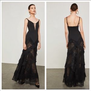 BCBG MaxAzria Avaline Pleated Tiered Lace Gown